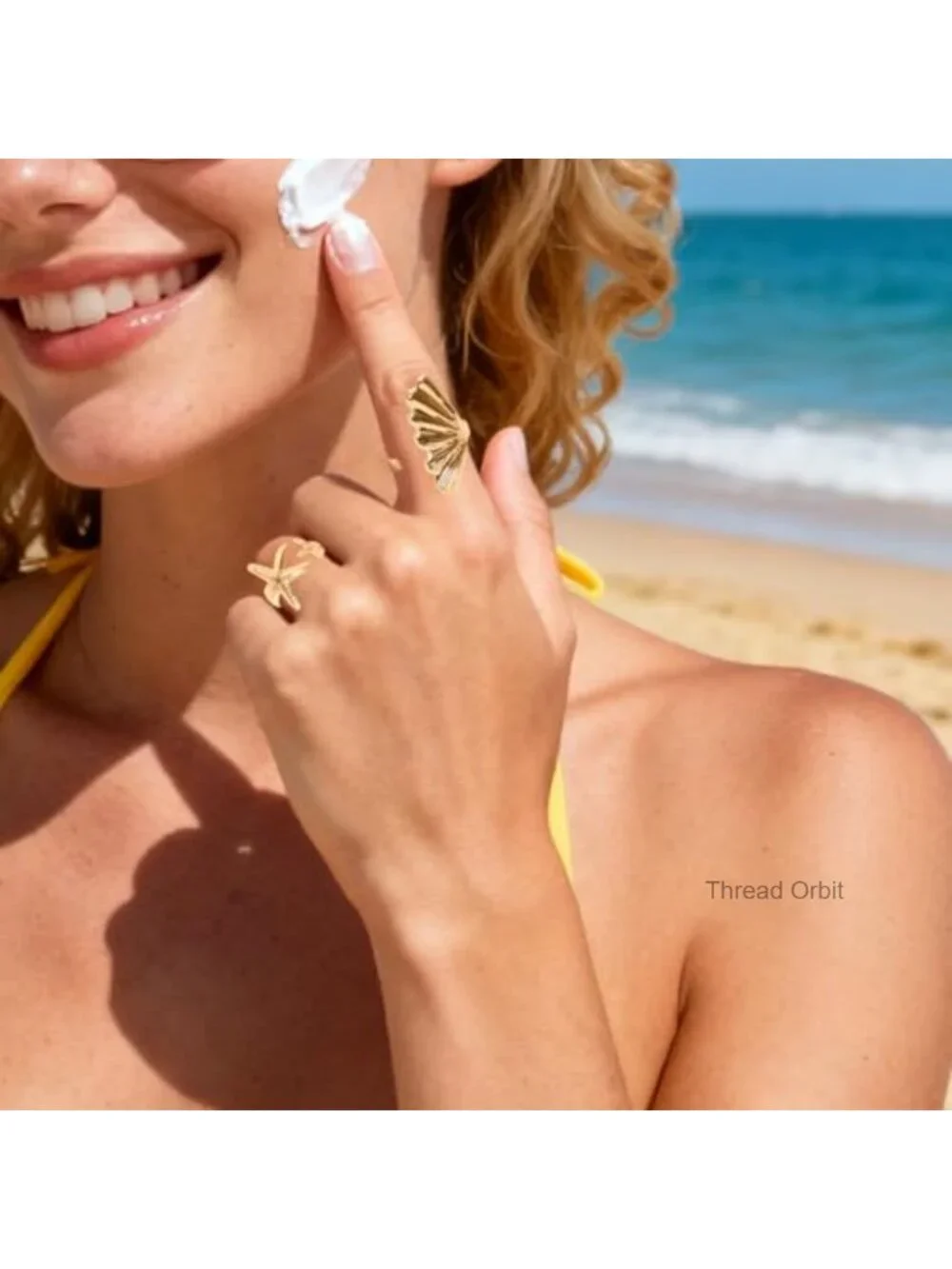 6pcs Gold Seashell Rings Stacking Starfish Wave Beach Jewelry Set